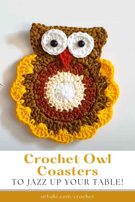 Crochet Living Room, Owl Coasters, Owl Crochet Pattern Free, Crochet Projects For Home, Amigurumi Owl, Crochet Coasters Free Pattern, Owl Crochet Patterns, Crochet Hot Pads, Little Owls