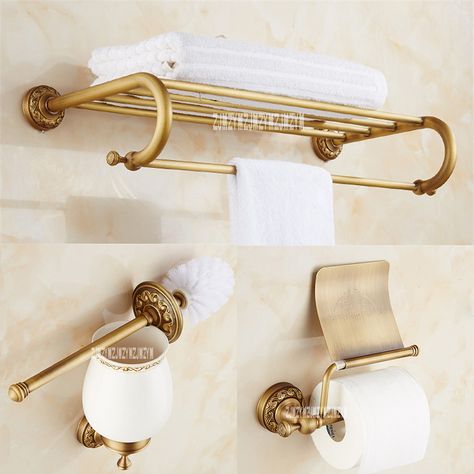 Gold White Bathroom, White Bathroom Accessories Set, Bath Rack, Bathroom Holder, White Bathroom Accessories, Shelf Paper, Gold Bathroom Accessories, Toilet Brush Holder, Copper Bathroom