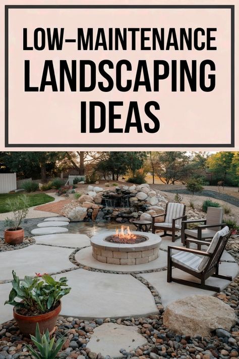 Imagine merging hardscape and greenery in your outdoor area. Paved courtyards with stones and plants offer an attractive, easy-care setting. Stone patios and wooden benches make durable seating areas and boost ambiance. Consider a stone patio or a gravel one with a fire pit for gatherings. Natural Areas Landscaping, Garden Path To Seating Area, Stone Patio Ideas With Fire Pit, White Brick Fire Pit, Landscaped Fire Pit Area, Stone Sitting Area, Backyard Stone Patio Ideas, Gravel Fire Pit Area, Patio Hardscape