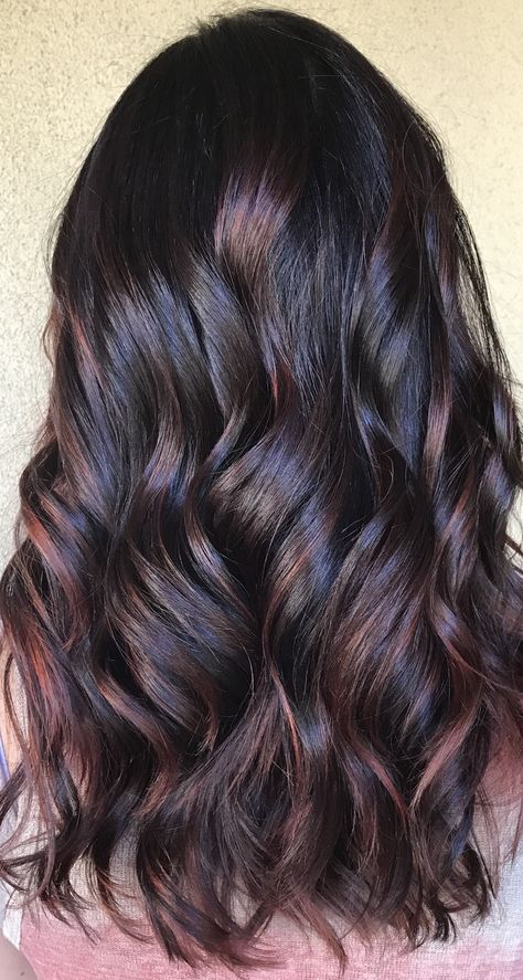 Cranberry balayage by Genna Khein (www.GennaKhein.com) Cranberry Highlights Hair Dark Brown, Cranberry Balayage, Cranberry Hair, Colour 2023, Red Highlights In Brown Hair, Kim Hair, Texas Baby, Highlights Ideas, Hair 2022