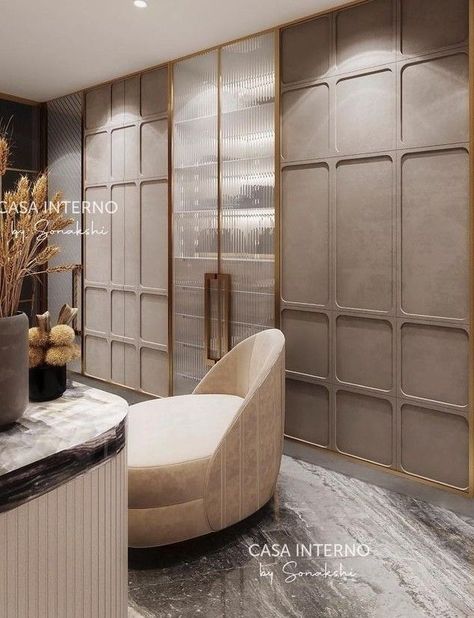 Neutral Art Deco Living Room, Decorative Drapes, Simple Bed Designs, Bed Interior, Wardrobe Door Designs, Wall Panel Design, Bed Design Modern, Wardrobe Design Bedroom, Door Design Interior