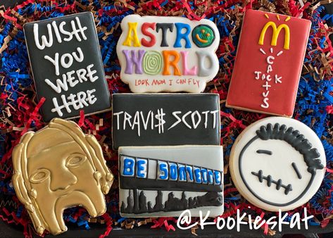 #TravisScott #TravisScottCookies #Kookieskat #HoustonCookies #BeSomeoneCookies #HoustonFoods #TravisScottBirthday #BirthdayCookies #AstroWorld #AstroWorldCookies #CactusJack #McDonalds #McDonaldsCactusJack #McdonaldsCookies #CactusJackCookies #DecoratedCookies #WishYouWereHere Astro World Party Theme, Travis Scott Party Theme, Astroworld Birthday Party, Astro World Birthday Party, Travis Scott Cake, Travis Scott Birthday, Astro World Travis Scott, Mcdonalds Cookies, Ariana Grande Birthday