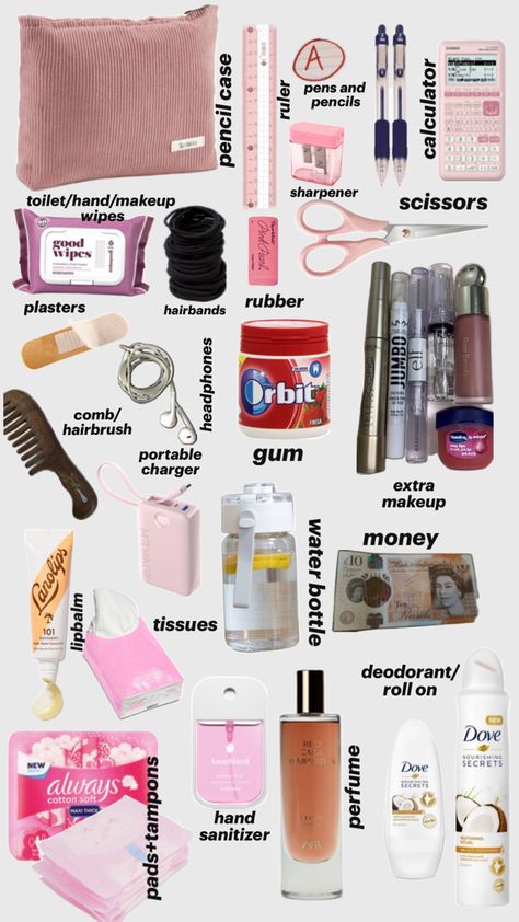 everything you need 🩷 Middle School Essentials, Studie Hacks, School Emergency Kit, School Backpack Essentials, Preppy School Supplies, Everyday Bag Essentials, Hand Makeup, College Supplies, School Bag Essentials