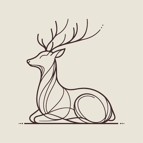 Graceful Antlered Deer Minimal Line Art Illustration Minimal Deer Tattoo, Dear Sketch, Deer Line Drawing, Deer Engraving, Deer Head Outline, Deer Drawing, Minimal Line Art, Deer Illustration, Deer Tattoo