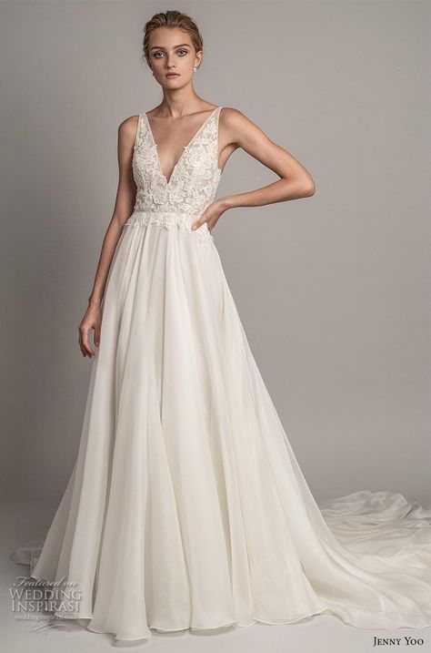 High Waist A Line Wedding Dress, Wedding Dresses Lace Top Plain Skirt, Cream Colored Wedding Dress Rose Gold, Wedding Dress With Beaded Top, Vneck Wedding Dresses, V Neck A Line Wedding Dress, Wedding Dress Lace Top, Jenny Yoo Wedding Dress, Lace Top Wedding Dress