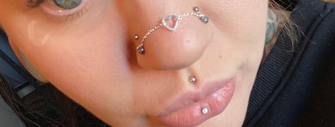 Heart Nose Chain, Chain Nose Piercing, Nose Piercing Chain, Double Nostril Piercing, High Nostril Piercing, Piercing Chain, Nose Chain, Chains Aesthetic, Nose Rings Studs