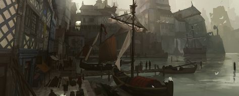 Medieval Port by Kurobot.deviantart.com on @deviantART Medieval Port, Fantasy Town, Fantasy Background, My Fantasy World, Fantasy City, Fantasy Story, Fantasy Places, Fantasy Concept Art, Fantasy Inspiration