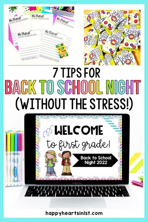 7 Tips for Back to School Night without the Stress from Happy Hearts in 1st Blog Post
Back to School Night powerpoint template slides for Meet the Teacher Night Presentation
Back to School Night Writing Activity for kindergarten, first grade, and second grade students
Gift for parents. Writing Mentor Texts, Meet The Teacher Night, Tips For Teachers, Teachers Toolbox, Student Birthdays, First Year Teaching, Teacher Material, Back To School Night, School Night