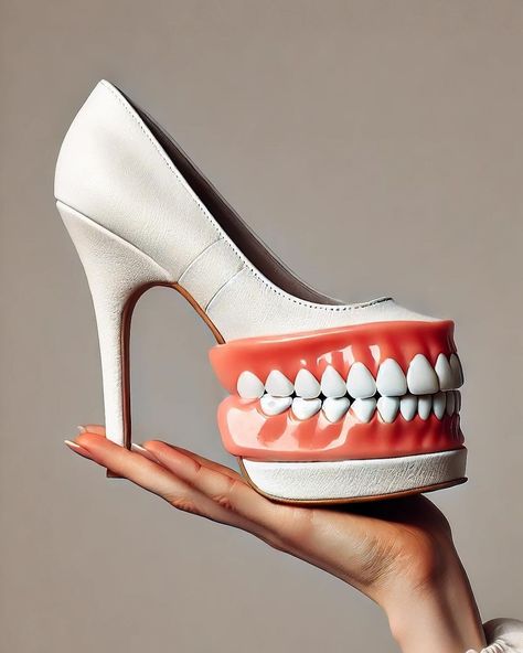 Teeth shaped high heels? 📌 by @designideahub Silly Shoes, Strange Shoes, Weird Shoes, Teeth Shape, Life Partner, Wedding Shoes Heels, Dress Boots, Shoe Art, Tooth Fairy