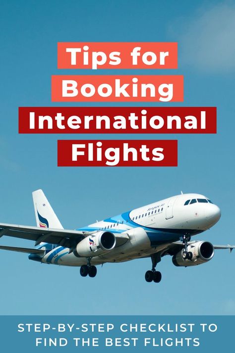 What is the best way to book international flights? Guide on how to book the best international flights with step-by-step checklist. Airplane Travel Tips, Airplane Hacks, Plane Hacks, Travel Backpack Essentials, Cheap International Flights, Airport Hacks, Flying Plane, Best Time To Buy, Fly Plane