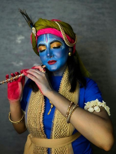 Happy janmashtami Krishna Face Makeup, Krishna Makeup, Mor Pankh Background, Krishna Jayanthi, Sree Krishna, Makeup Shoot, Radha Beauty, Soft Eye Makeup, Prosthetic Makeup