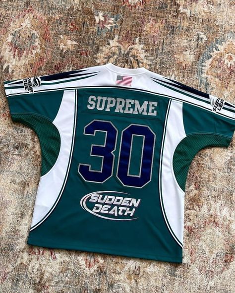 Designer American Football jerseys Supreme Jersey, Thrift Inspo, American Football Jersey, Teal Top, Jersey Design, Football Jersey, Football Jerseys, American Football, Streetwear Fashion