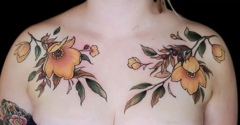 Colour Chest Tattoo, Floral Chest Piece, Mama Tried, Floral Tattoos, Chest Piece, Best Tattoo, Chest Tattoo, First Tattoo, Tattoo Inspo