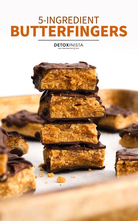 Homemade Butterfingers are made with 5 simple ingredients and NO corn syrup or candy corn. They have a crispy texture & flavor you'll love! Butterfinger Recipes, Homemade Butterfingers, Butterfinger Candy, Healthier Treats, Change Time, Healthy Candy, Candy Man, Clean Snacks, Bbq Sauces