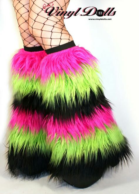 Faux Fur Leg Warmers, Alternative Accessories, Clubbing Outfit, Fur Leg Warmers, Scene Accessories, Silly Clothes, Scene Core, Alt Clothes, Scene Queens