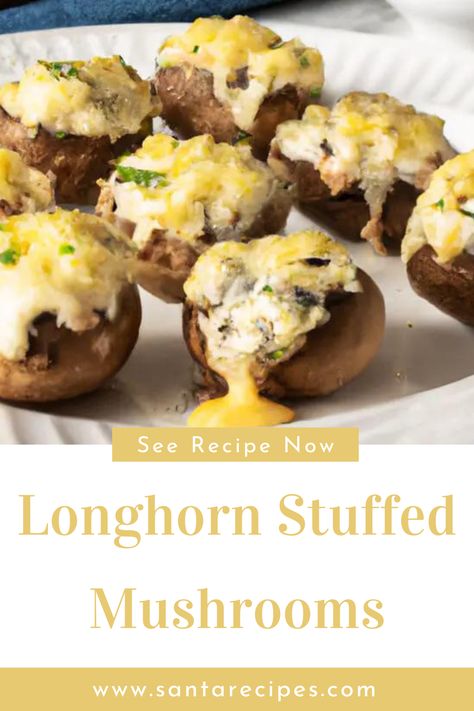 Who said dinner had to be complicated? With this easy longhorn stuffed mushrooms recipe, you can treat your family and friends to a delicious ... Long Horn Cheese Stuffed Mushrooms, Longhorn Steakhouse Stuffed Mushrooms, Copycat Longhorn Stuffed Mushrooms, Longhorn Stuffed Mushrooms, Longhorn Stuffed Mushrooms Recipe, Longhorn Recipes, Healthy Stuffed Mushrooms, Mushrooms Recipes, Cheese Stuffed Mushrooms