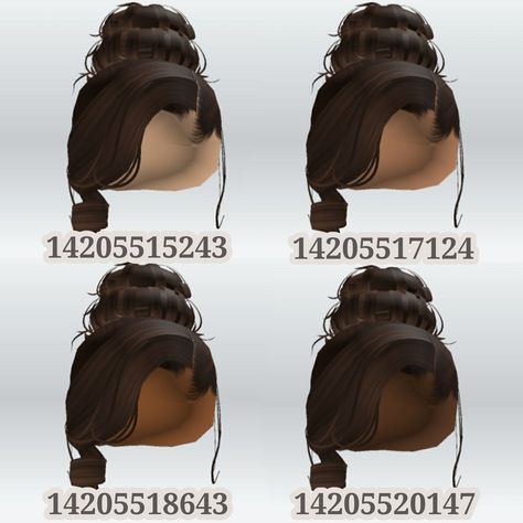 Roblox Codes For Bangs, Bun Codes Berry Ave, Barry Avenue Hair Codes, Black Hair Id Roblox, Roblox Hair Codes, Brown Hair Roblox, Bloxburg Clothes, Pelo Cafe, Bloxburg Outfits