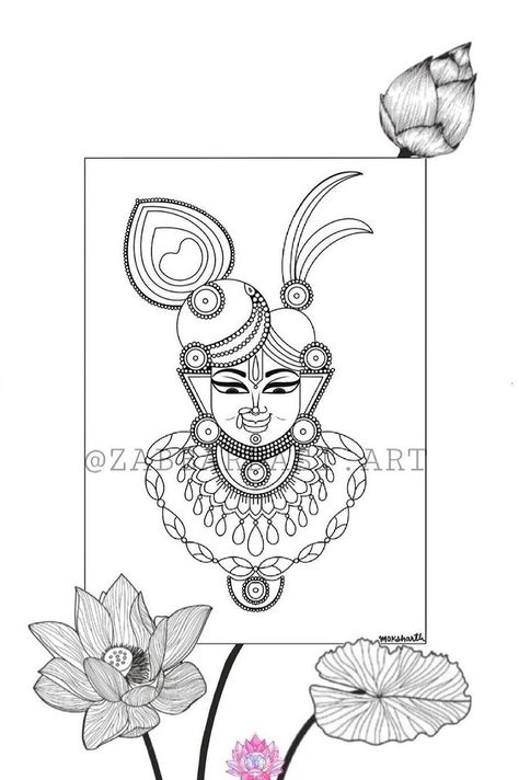 Shrinathji Sketch, Shreenathji Sketch, Pichwai Sketch, Shrinathji Drawing, Shreenathji Drawing, Pichwai Paintings Outline, Shreenathji Painting Sketch, Navratri Top, Face Artwork