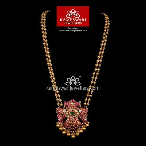 Kameswari Jewellers, Gold Temple Jewellery, Gold Pearl Jewelry, Antique Necklaces Design, Gold Jewelry Outfits, Antique Gold Jewelry Indian, Gold Jewelry Simple Necklace, Gold Necklace Indian, Gold Necklace Indian Bridal Jewelry