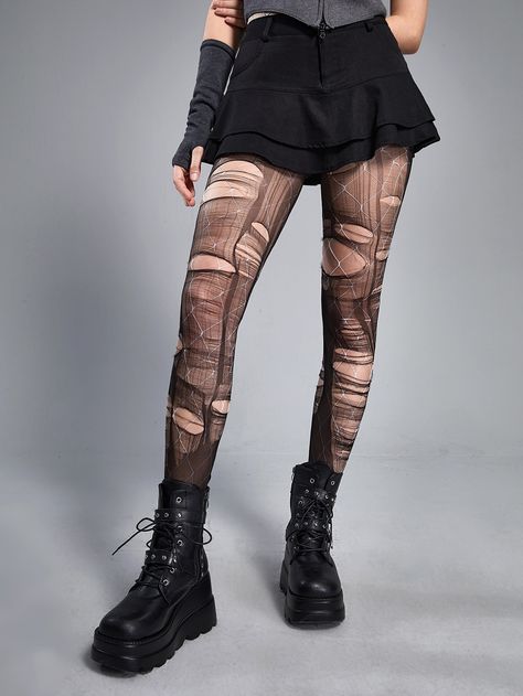 ROMWE Grunge Punk 1pair Solid Tearable Stockings & 1pair Fishnet Tights Ripped Fishnet Tights, Ripped Tights Aesthetic, Fishnet Tights Outfit Grunge, Black Ripped Tights, Emo Tights, Punk Tights, Fishnet Outfit Baddie, Grunge Tights, Punk Rave Outfits