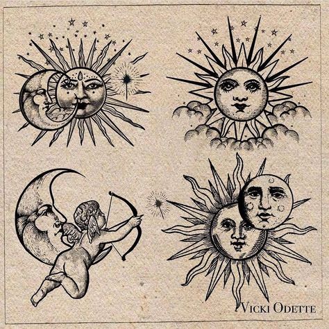 Fineline Flash, Celestial Tattoo Ideas, Moon Stars Art, Celestial Tattoo, Creepy Tattoos, Sun Tattoos, Spooky Tattoos, Delicate Tattoo, Horror Tattoo