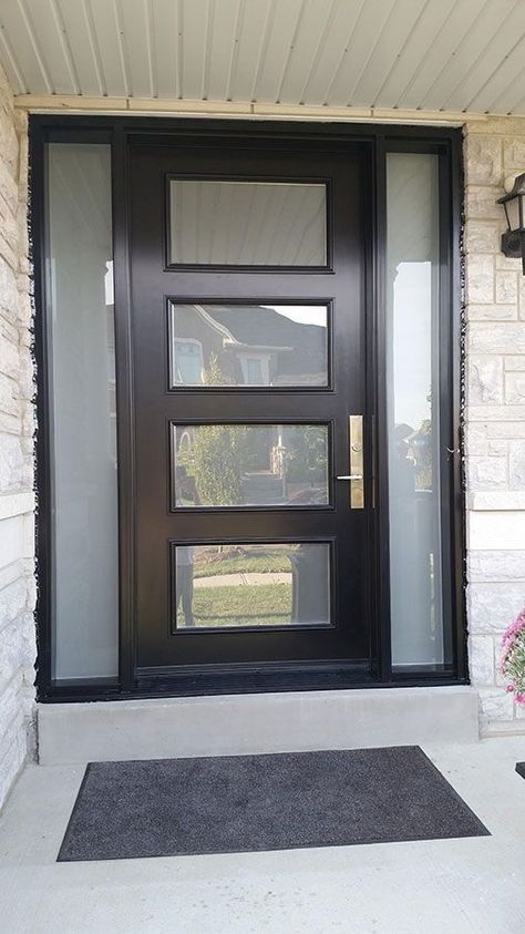 Black Front Door, Modern Exterior Doors, Modern Doors, Contemporary Front Doors, Beautiful Front Doors, Black Front Doors, Modern Front Door, Front Door Entrance, House Front Door