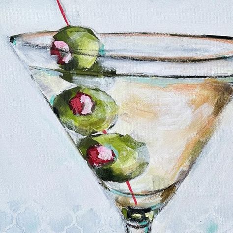 Ali Leja Art on Instagram: "Cheers to Thursday night when the next day is Friday…🍸🍸🍸

A Dirty Martini
30x24
##cocktail#coakctailart#cocktailpainting#martini#dirtymartini#drink#art#painting#olives#funart#modernart#whimsical#barart" Martini Oil Painting, Cocktail Canvas Painting, Dirty Martini Painting, Cocktail Painting Acrylic, Watercolor Martini, Martini Painting, Drink Art, Water Paint, Paint Nite