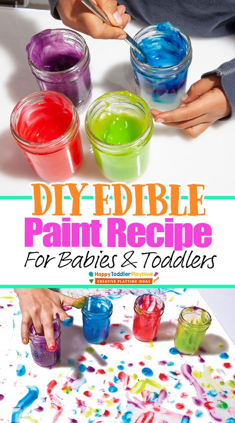 Crafts For 1 Year Baby, Diy Edible Paint, Edible Finger Paint, Table Activities For Toddlers, Edible Slime, Infant Sensory Activities, Paint Recipe, Toddler Painting, Homemade Paint