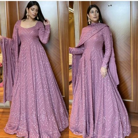 Simple Frock Design, Georgette Gown, Gown With Dupatta, Long Gown Design, Lehenga Designs Simple, Anarkali Dress Pattern, Fancy Sarees Party Wear, Beautiful Casual Dresses, Desi Fashion Casual