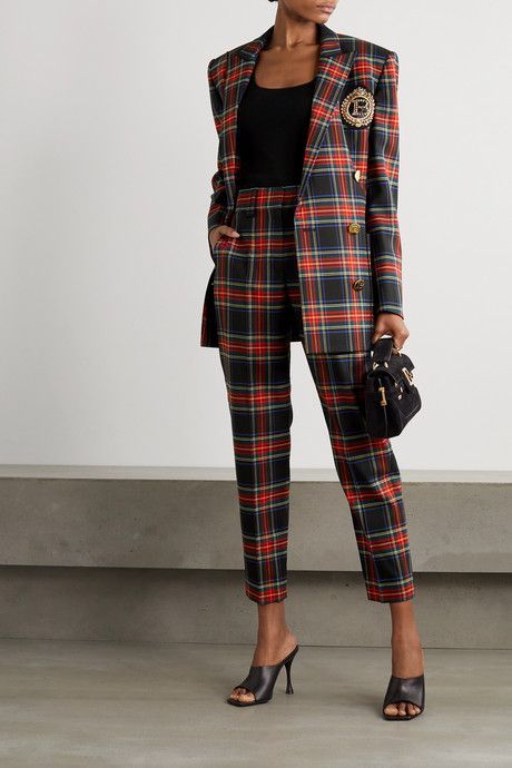 Checkered Outfit, Slytherin Clothes, Tartan Fashion, Balmain Clothing, Blazer Set, Stylish Work Outfits, Jennifer Fisher, Plaid Fashion, Plaid Blazer