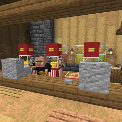 Minecraft Food Stand Ideas, Minecraft Cinema Ideas, Minecraft Restaurant Ideas Interior, Movie Theater Minecraft, Minecraft Reception Desk, Minecraft Ticket Booth, Minecraft Theatre, Minecraft Theater, Minecraft Movie Theater