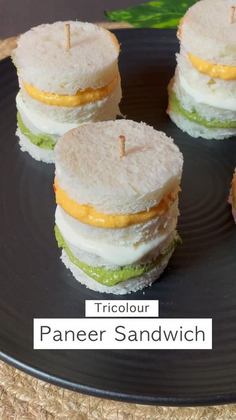 Tricolour Paneer Sandwich (Recipes For Independence Day) in 2022 | Indian snack recipes, Easy snacks, Tasty recipes videos Cooking Without Fire Desserts, Food Without Fire, Snack Recipes Easy, Paneer Sandwich, Kids Cooking Recipes, Fire Food, Vegetarian Fast Food, Tastemade Recipes, Chaat Recipe