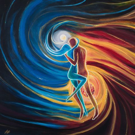 Twin Flame love is eternal. 👩‍❤️‍💋‍👨 Check out our blog for more beautiful Twin Flame Art: https://twinflamesuniverse.com/twin-flame-art-77-ideas-to-keep-the-love-alive/ Artist: Lisa Stock Twin Flame art, Couple art, Twin Flame painting, Couple illustration, Love illustration, Drawing inspiration, Painting inspiration, Romantic art Soulmates Art, Twin Flame Art, Spiritual Paintings, Flame Art, Couple Painting, Twin Flame Love, Energy Art, Spiritual Artwork, Twin Flames