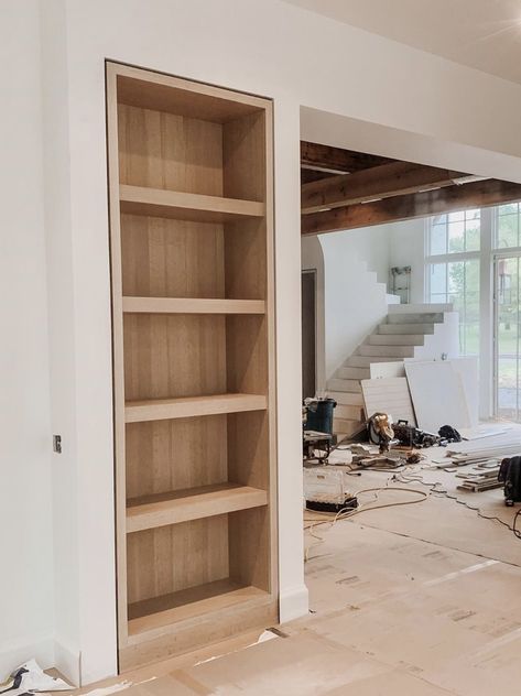 Kitchen Redesign, Wall Niche, Oak Bookcase, Custom Furniture Design, Bookcase Wall, Oak Shelves, Built In Bookcase, Built In Shelves, Kitchen Remodeling