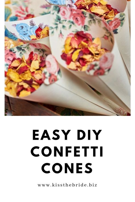 Wedding Cones Diy, How To Make Confetti Cones, Diy Flower Confetti, Diy Wedding Confetti, Diy Confetti Cones, Wedding Confetti Cones, How To Make Confetti, Easy Wedding Diy, Confetti Diy