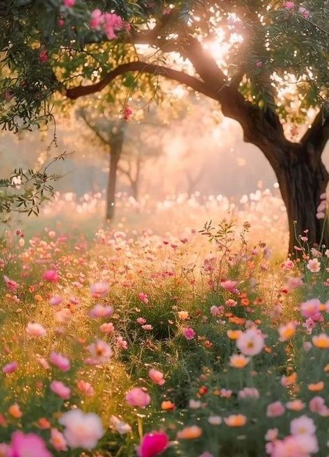 Image Nature, Trees And Flowers, Pretty Landscapes, Spring Aesthetic, Alam Yang Indah, Pretty Wallpapers Backgrounds, Flower Field, Nature Aesthetic, Augmented Reality