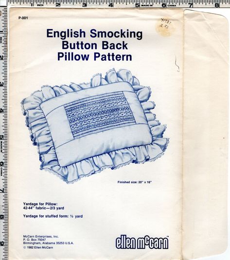 English Smocking, Smocking Pattern, Smocking Patterns, Pattern Pictures, Heirloom Sewing, Sewing Class, Silk Ribbon Embroidery, Easy Sewing Projects, Back Pillow