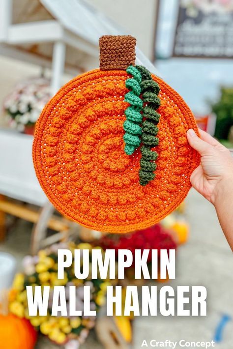 Learn how to make a cute crochet pumpkin wall decor piece in this step-by-step tutorial that includes written instructions, photo and video tutorials. Pumpkin Wall Hanging, Pumpkin Wall Decor, Diy Crochet Gifts, Crazy Crochet, Autumn Crochet, Fall Pumpkin Crafts, Pumpkin Wall, Fall Crochet Patterns, Fall Crochet