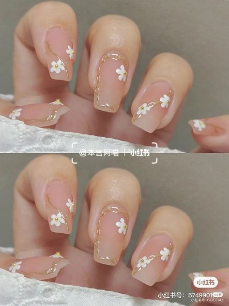 Almond Korean Nails Designs, Chinese Wedding Nails, Chinese Gel Nails, Korean Nail Art Short Nails, Nails Ideas New Years, Short Japanese Nails, Douyin Nails Short, Asian Nail Designs, Spring Wedding Nails