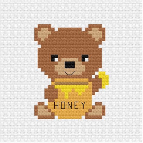 Bear Cross Stitch Pattern, Bear Cross Stitch, Baby Cross Stitch Patterns, Easy Cross Stitch Patterns, Small Cross Stitch, Animal Cross Stitch Patterns, Honey Bear, Beautiful Cross Stitch, Cross Stitch Heart