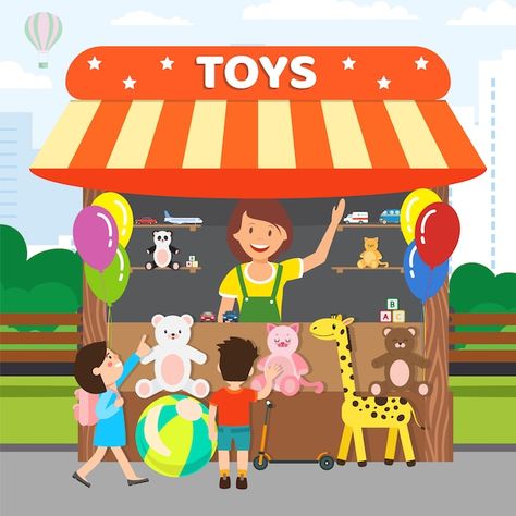 Carnival Birthday Party Theme, Toys Market, Diy Straw, Kids Cartoon Characters, Class Displays, Kids Toy Shop, 3d Art Drawing, Flashcards For Kids, Flat Vector Illustration