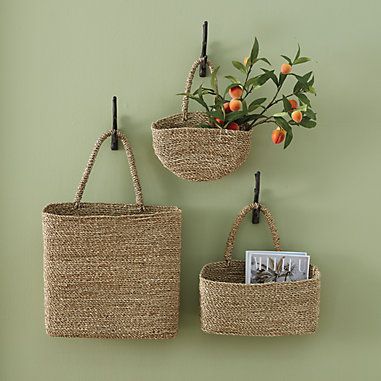 Gratitude Baskets Adhesive Wall Basket, Hanging Basket Organizer, Woven Hanging Baskets, Wall Basket Storage Ideas, Nursery Wall Baskets, Floating Basket Shelves, Woven Baskets Decor, Basket Wall Bathroom, Hanging Baskets On Wall