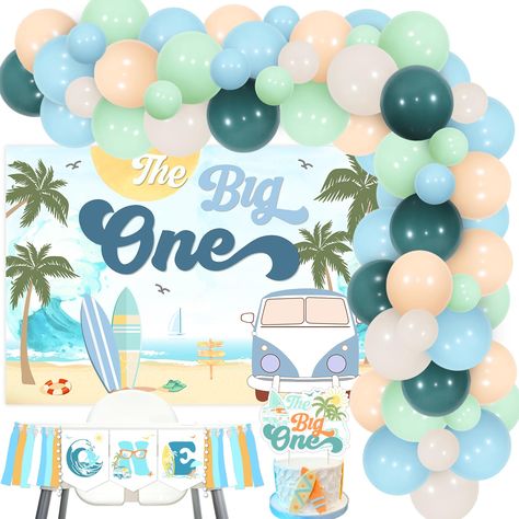 PRICES MAY VARY. Package Includes: The surf 1st birthday decorations include 50 x latex balloons 12 inches, 15 x latex balloons 5 inches, 1 x the big one surfing 1st birthday backdrop 3 x 5 ft, 1 x one high chair banner, 1 x the big one cake topper, 1 x balloon garland strip, 1 roll of 100pcs adhesive dots Surf 1st Birthday Decorations Boy: Do you want to create an energetic and fashionable surf 1st birthday party? Using the big one surf birthday decorations is a wise choice that will help make Surf 1st Birthday, The Big One Surf Birthday, 1st Birthday Decorations Boy, Surf Birthday, Beach Boy, Amazon Canada, 1st Birthday Decorations, Cake Banner Topper, Pool Birthday Party