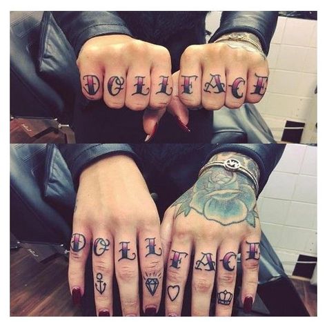 Doll Face Tattoo, Face Hand Tattoo, Knuckles Tattoo, Tattoos Face, Catrina Tattoo, Knuckle Tattoos, Hand And Finger Tattoos, Doll Tattoo, Tattoo Zeichnungen