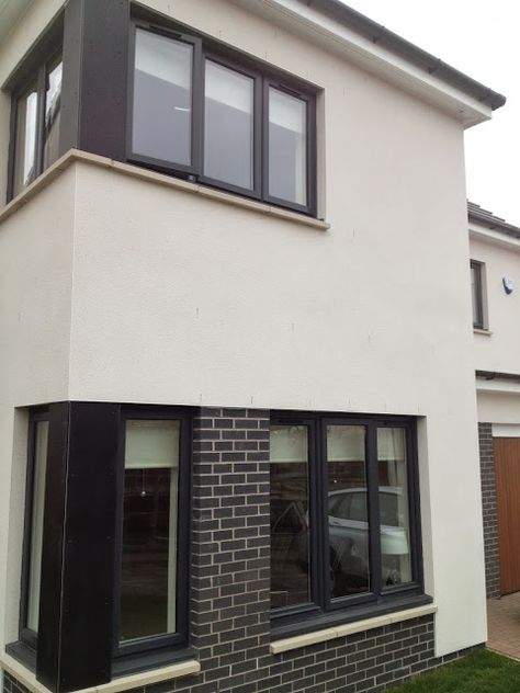 Grey/coloured UPVC windows - would you? « Singletrack Forum Coloured Upvc Windows, 1930s House Exterior, Grey Brick Houses, Front Window Design, Building Cladding, Kensington House, Rendered Houses, Eco House Design, Grey Windows