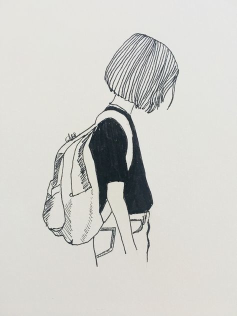 Aesthetic Drawings Easy, Backpack Drawing, Easy Girl, Aesthetic Drawings, Art Doodles, Art Sketches Doodles, Girl Drawing Sketches, Pencil Art Drawings, Girl Sketch