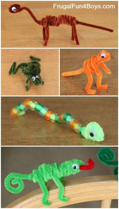 Turn pipe cleaners into all kinds of animals.  It would be fun to make a whole zoo! Pipe Cleaner Animals, Pipe Cleaner Crafts, Animal Crafts For Kids, Crafts For Boys, Pipe Cleaners, Crafty Kids, Camping Crafts, Easy Craft, Craft For Kids