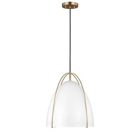 Add function and style to your home with Sea Gull Lighting Norman 1-Light Satin Bronze Modern Industrial Pendant with White Metal Shade and Dimmable LED Bulb. Pendent Lights, Metal Pendants, Dome Pendant Lighting, Sea Gull Lighting, Sea Gull, Industrial Pendant, Modern Fan, Modern Lamp, Energy Star