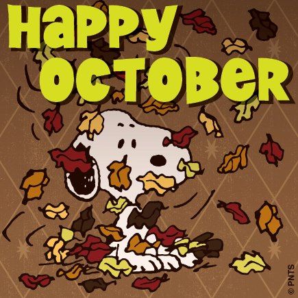 happy october - Snoopy October, Leaves Falling, Happy November, Snoopy Funny, Peanuts Cartoon, Hello October, Happy October, Snoopy Quotes, Snoopy Pictures