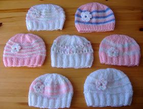 Marianna's Lazy Daisy Days: Knitted Baby Girl Hats Knitted Baby Hats, Baby Hats Knitting Free, Knitting Baby Girl, Baby Hat Knitting Patterns Free, Preemie Hats, Girl Hats, Beanie Knitting Patterns Free, Baby Hat Knitting Pattern